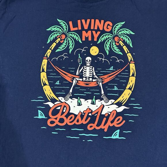DOM Living My Best Life T Shirt Men's Size XL Navy Blue Short Sleeve 100% Cotton - Picture 2 of 9